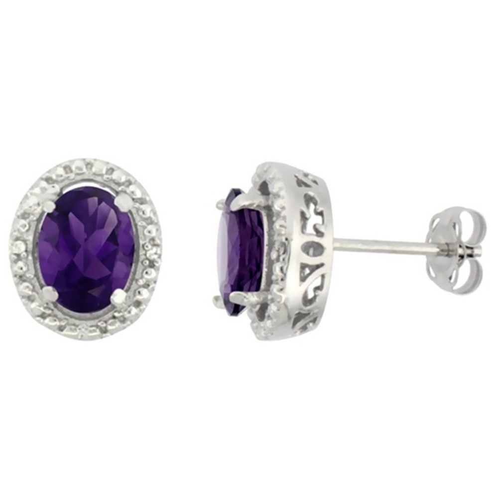 10K White Gold Natural Amethyst Earrings